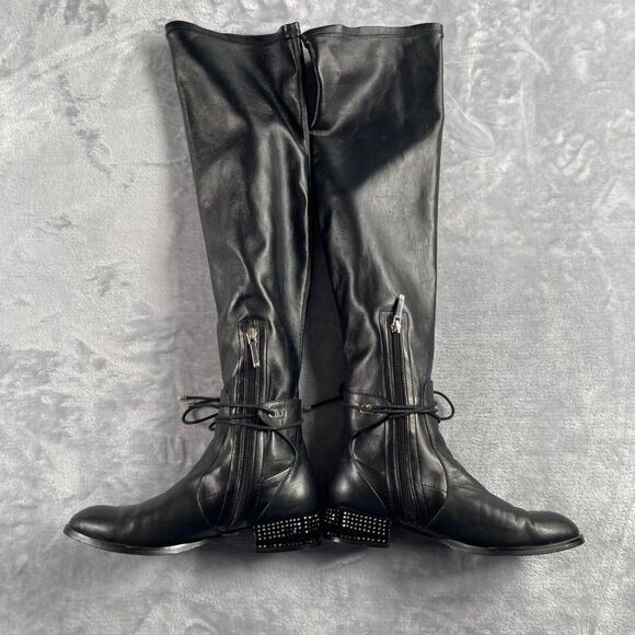 Christian Dior Boots 38 D Black Nappa Leather Studded Stellar Over The Knee - Picture 5 of 16